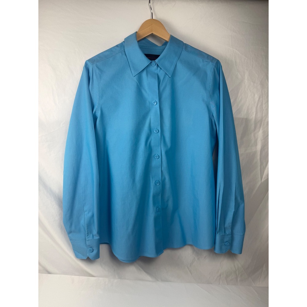 Nina McLemore 8 Turquoise Blue 100% Cotton Button Down Shirt Blouse Womens